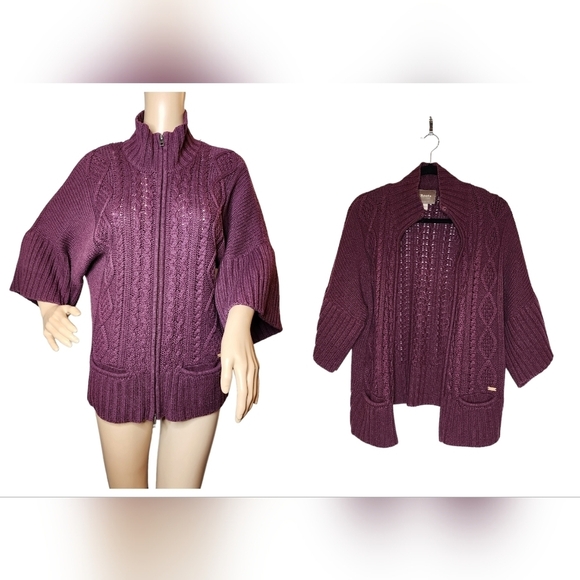 Roots lambswool-blend knit sweater zip cardigan. Pockets. 3/4 sleeve. XS. - Picture 1 of 16